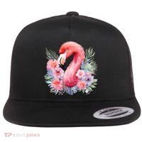 Floral Flamingo Cute Tropical Flat Bill Trucker Hat thumb 0