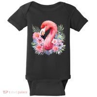Floral Flamingo Cute Tropical Baby Bodysuit thumb 0