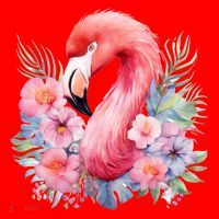 Floral Flamingo Cute Tropical Santa Hat thumb 1