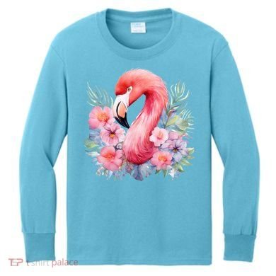 Floral Flamingo Cute Tropical Kids Long Sleeve Shirt