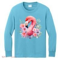 Floral Flamingo Cute Tropical Kids Long Sleeve Shirt thumb 0