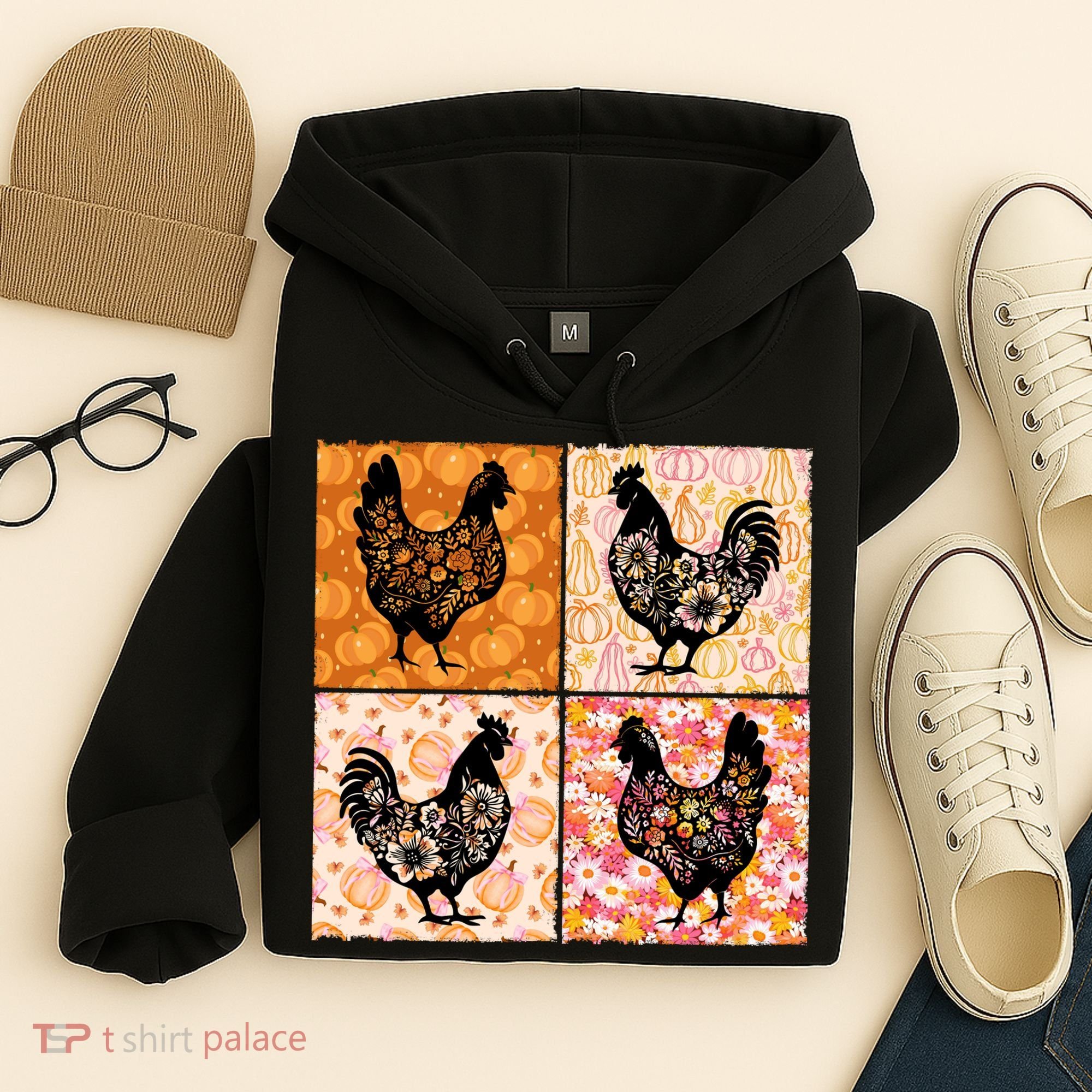 Floral Fall Chicken Cute Thankgiving Hoodie