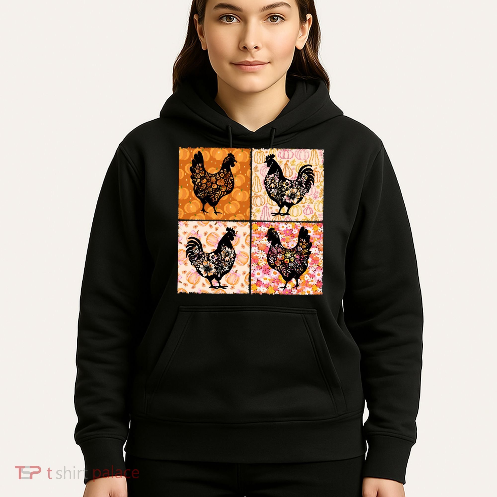 Floral Fall Chicken Cute Thankgiving Hoodie