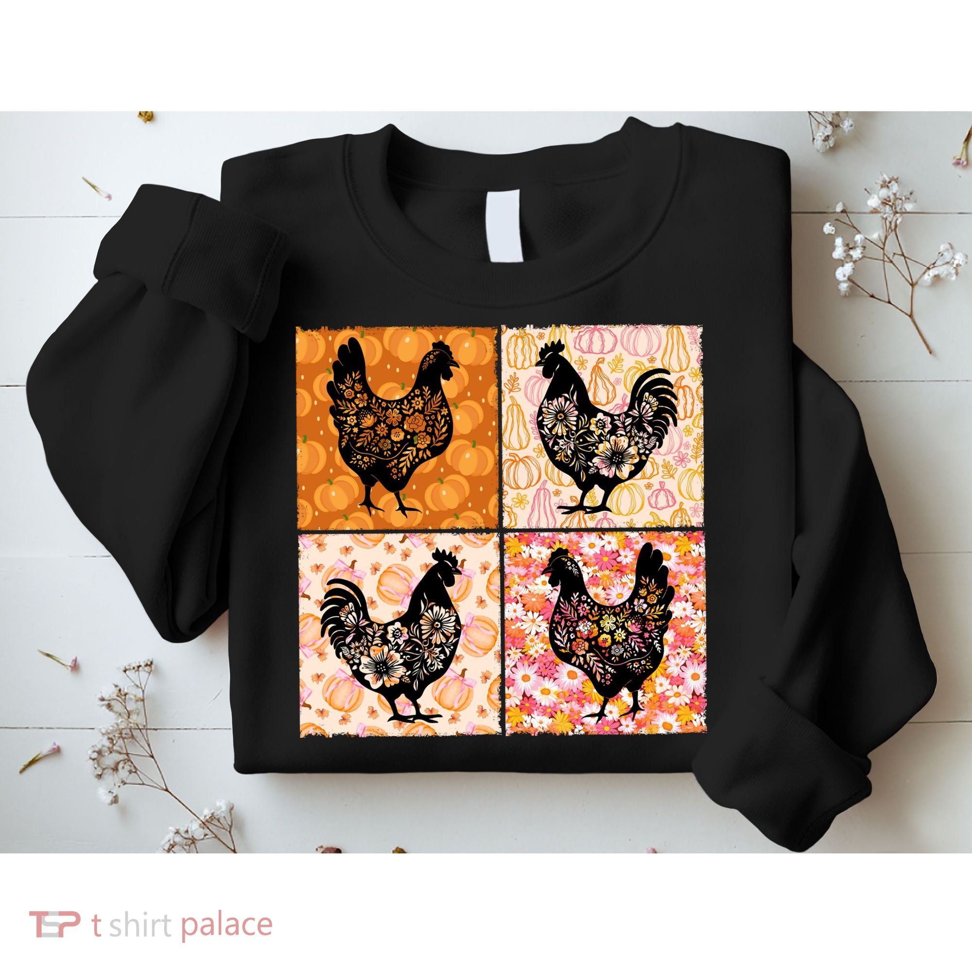 Floral Fall Chicken Cute Thankgiving Sweatshirt