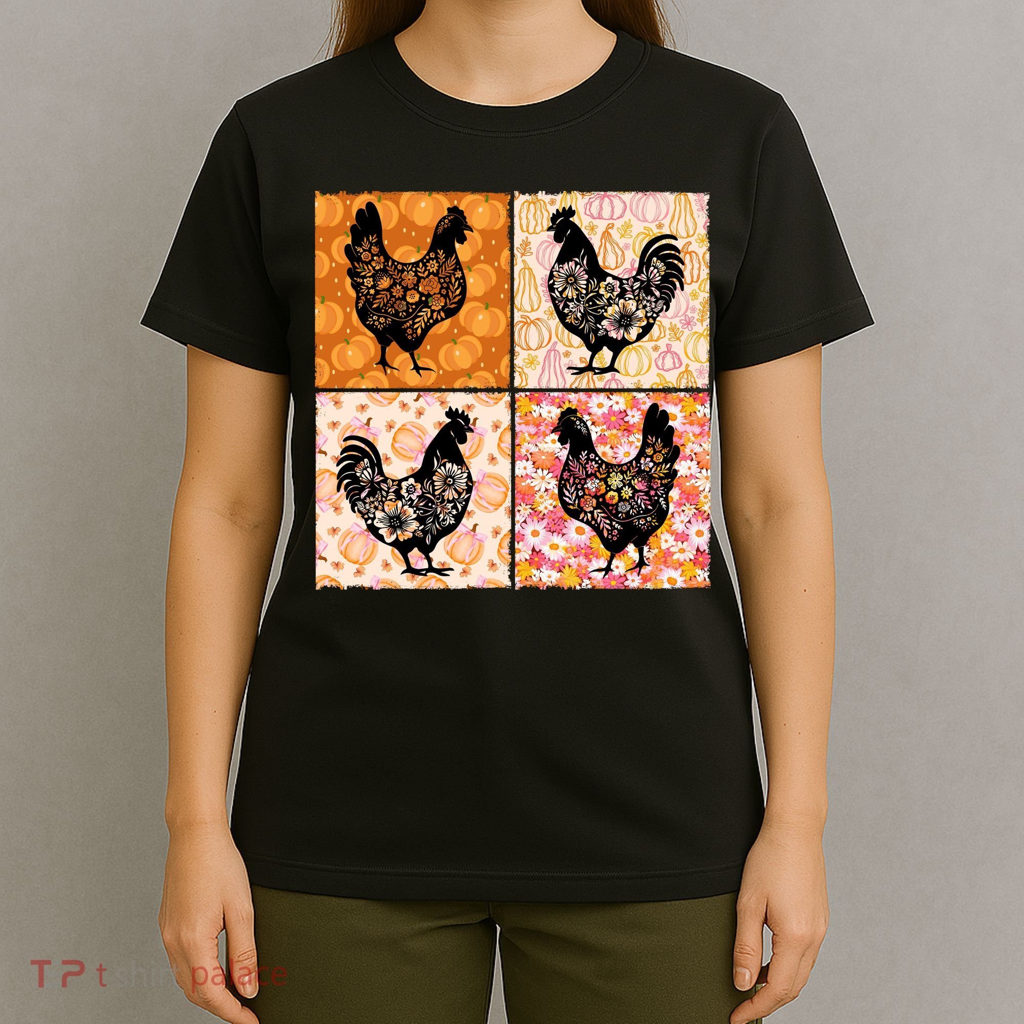 Floral Fall Chicken Cute Thankgiving T-Shirt