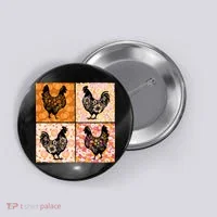 Floral Fall Chicken Cute Thankgiving Button thumb 0