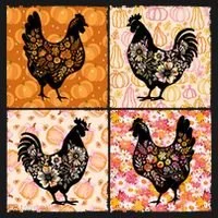 Floral Fall Chicken Cute Thankgiving Button thumb 1