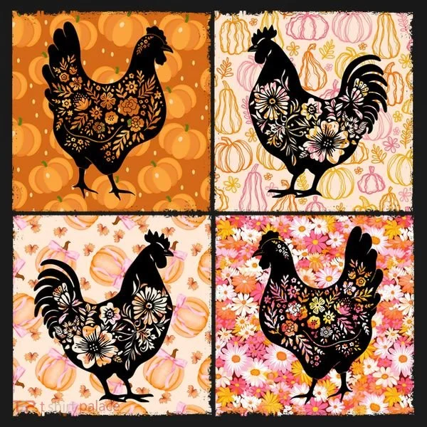 Floral Fall Chicken Cute Thankgiving Button