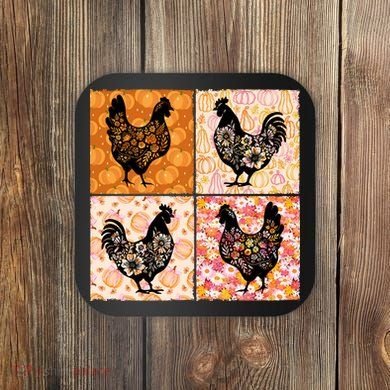 Floral Fall Chicken Cute Thankgiving Coaster