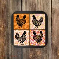 Floral Fall Chicken Cute Thankgiving Coaster thumb 0