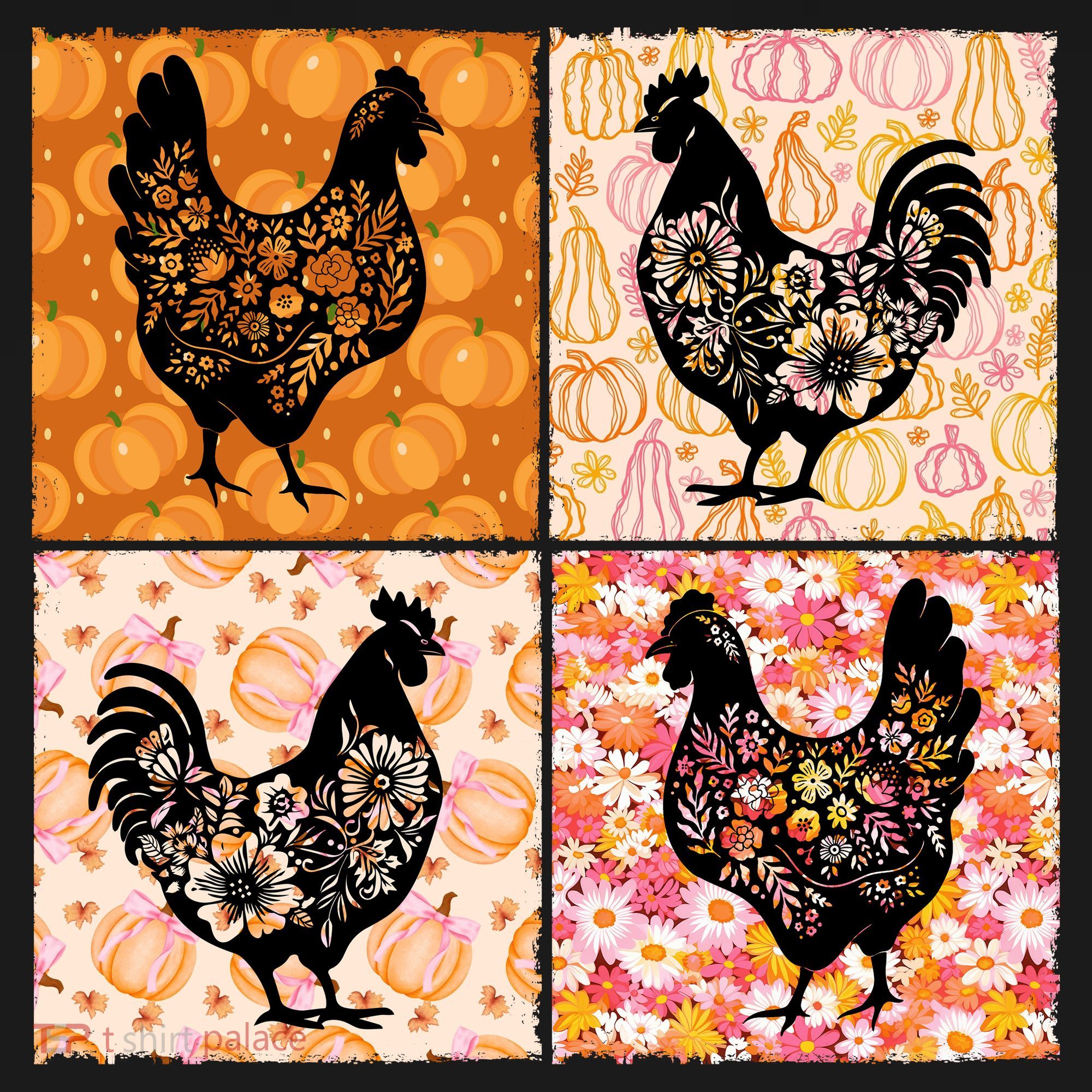 Floral Fall Chicken Cute Thankgiving Polo