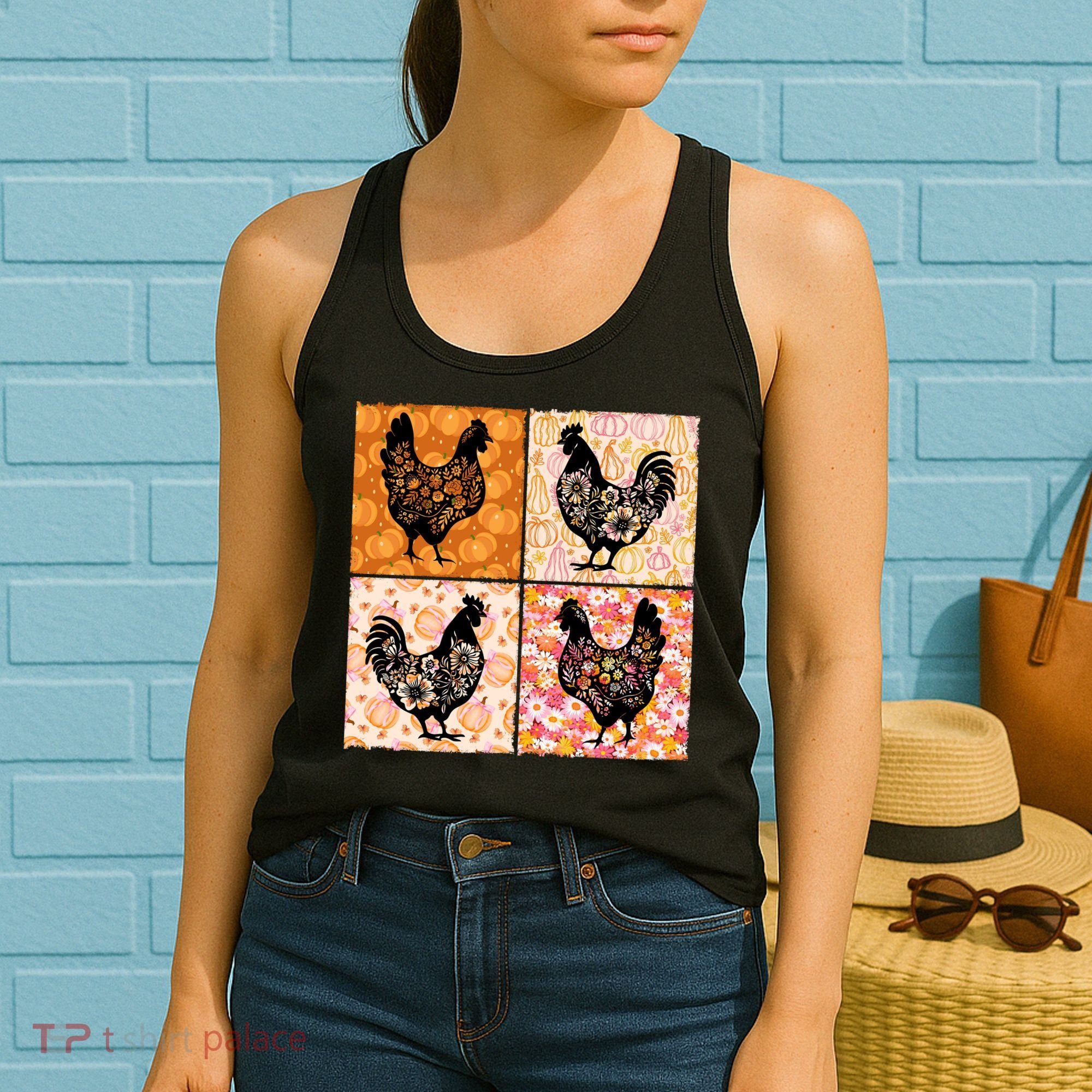 Floral Fall Chicken Cute Thankgiving Women's Tank Top