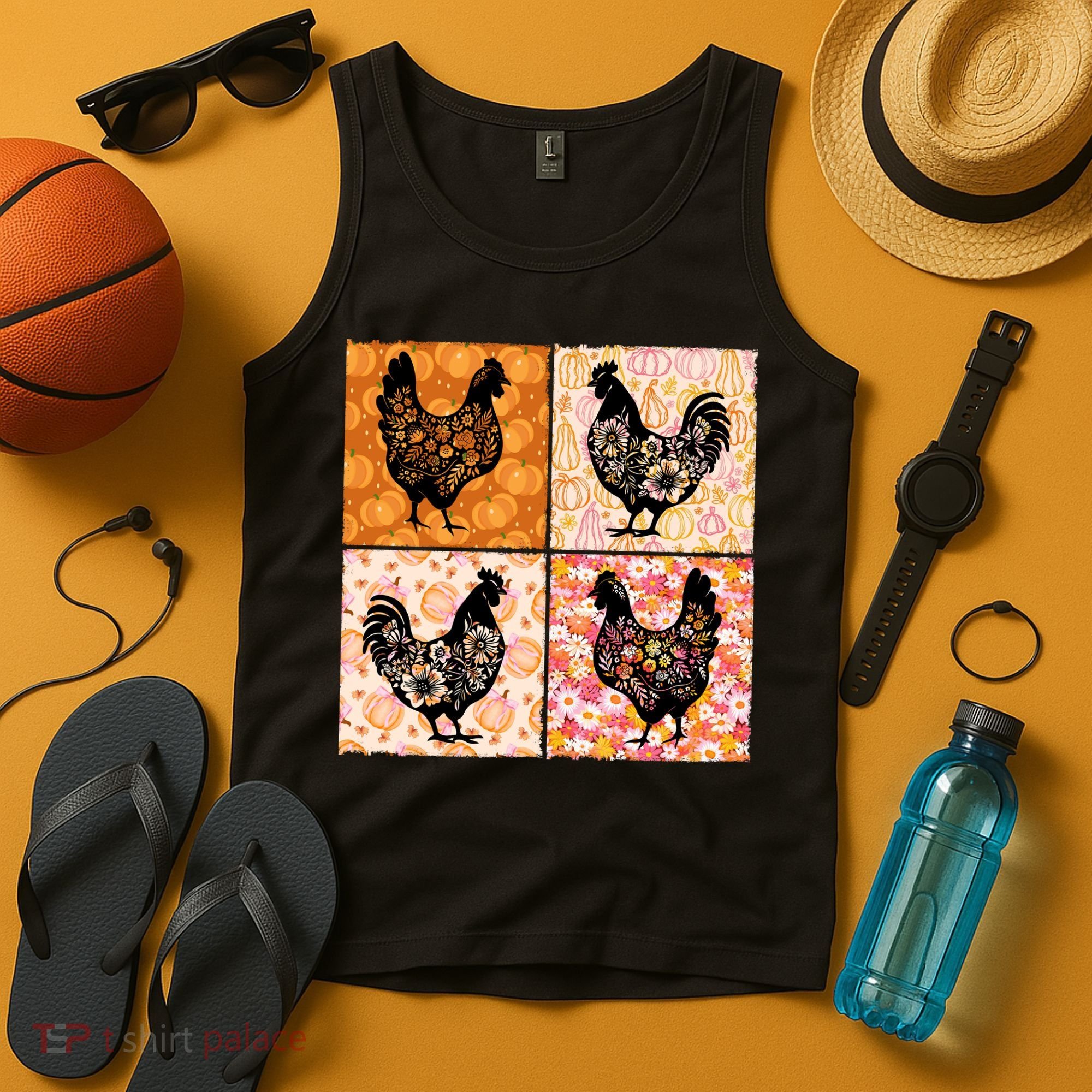 Floral Fall Chicken Cute Thankgiving Tank Top