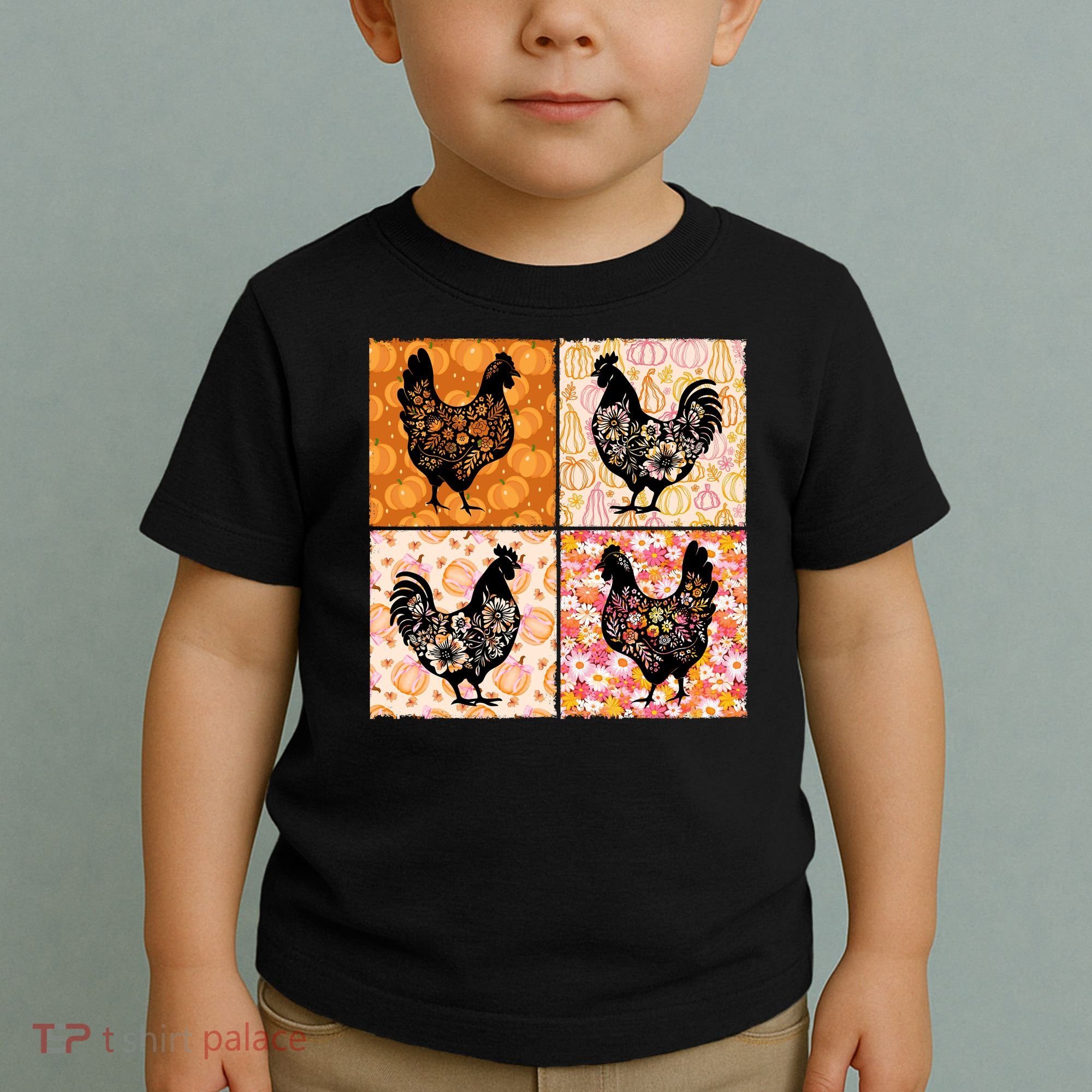 Floral Fall Chicken Cute Thankgiving Toddler T-Shirt