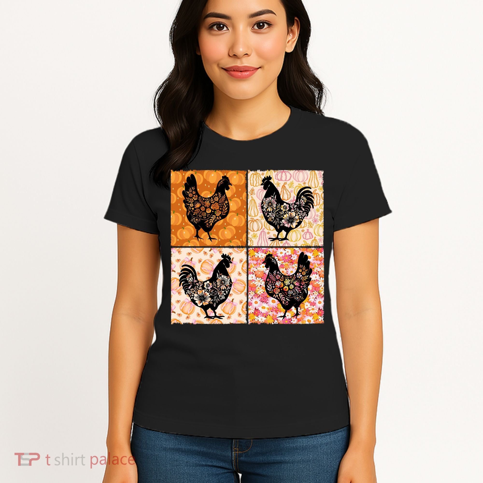 Floral Fall Chicken Cute Thankgiving Women's T-Shirt