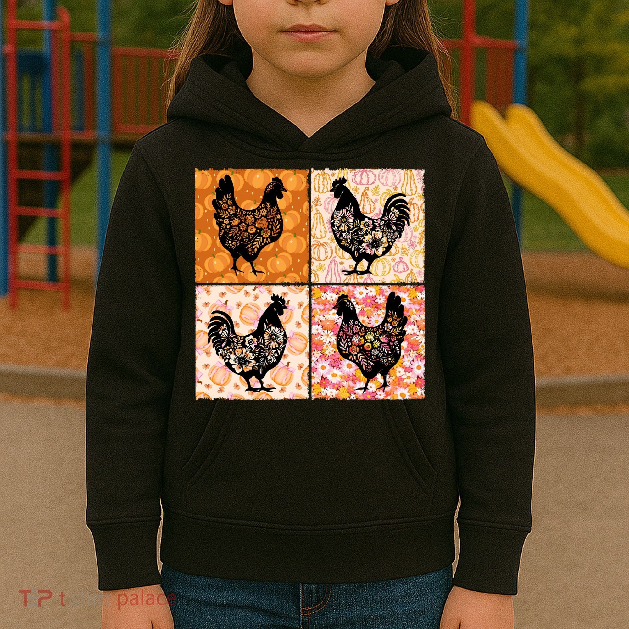 Floral Fall Chicken Cute Thankgiving Kids Hoodie