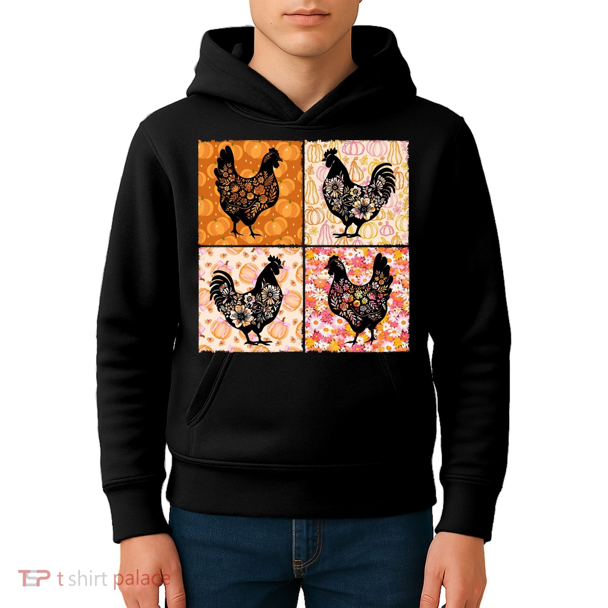 Floral Fall Chicken Cute Thankgiving Kids Hoodie