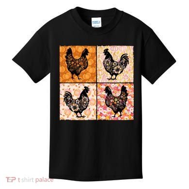 Floral Fall Chicken Cute Thankgiving Kids T-Shirt