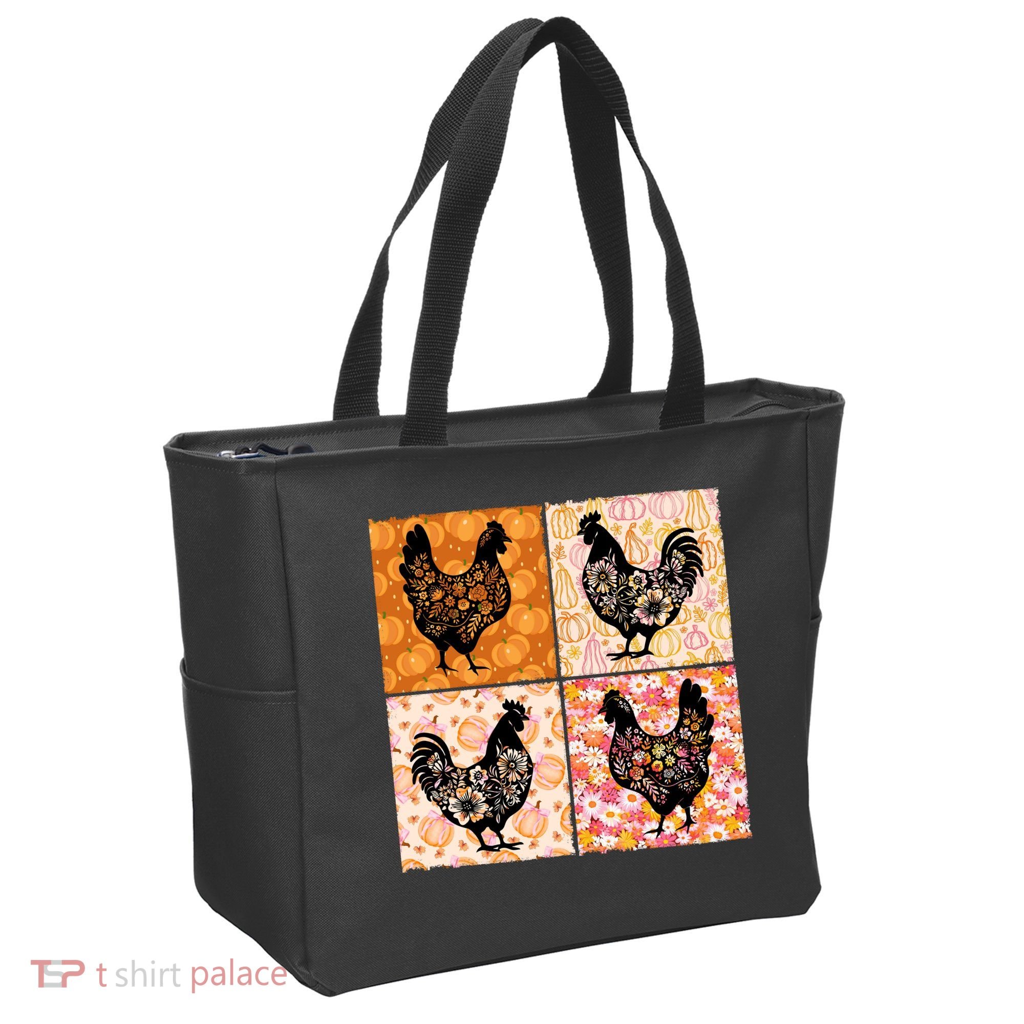 Floral Fall Chicken Cute Thankgiving Tote Bag
