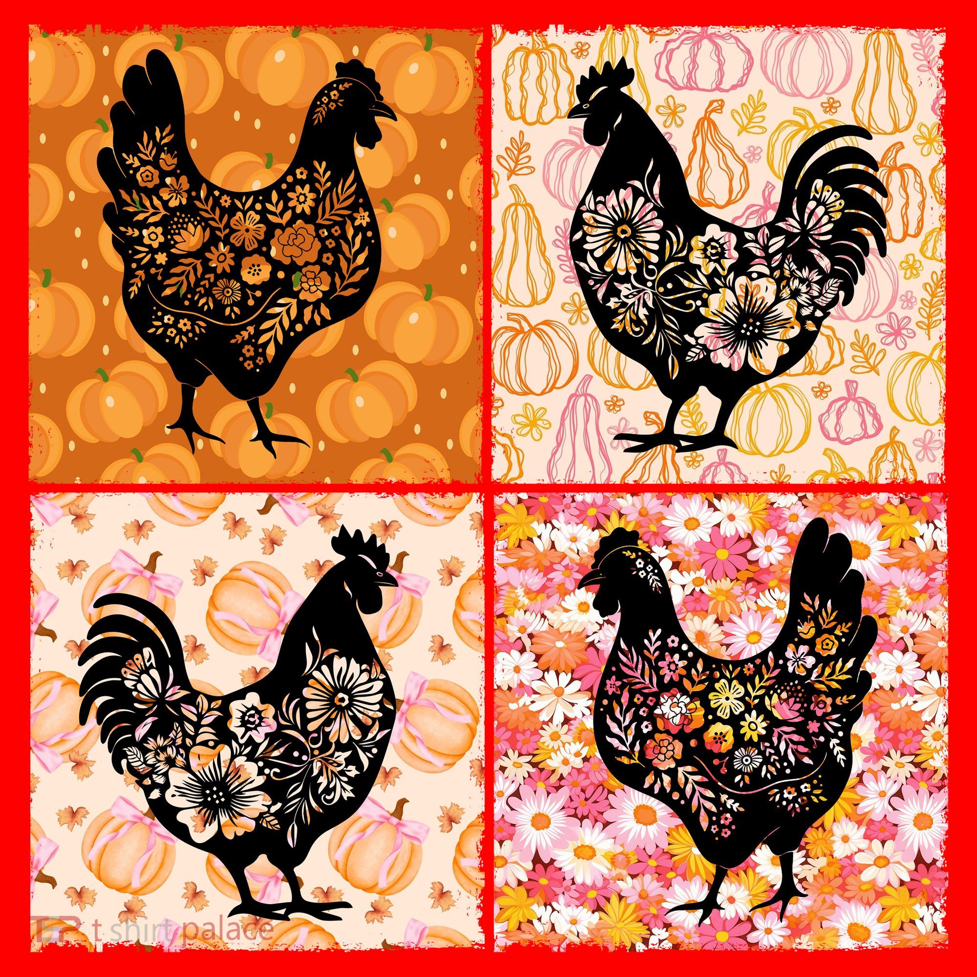 Floral Fall Chicken Cute Thankgiving Santa Hat