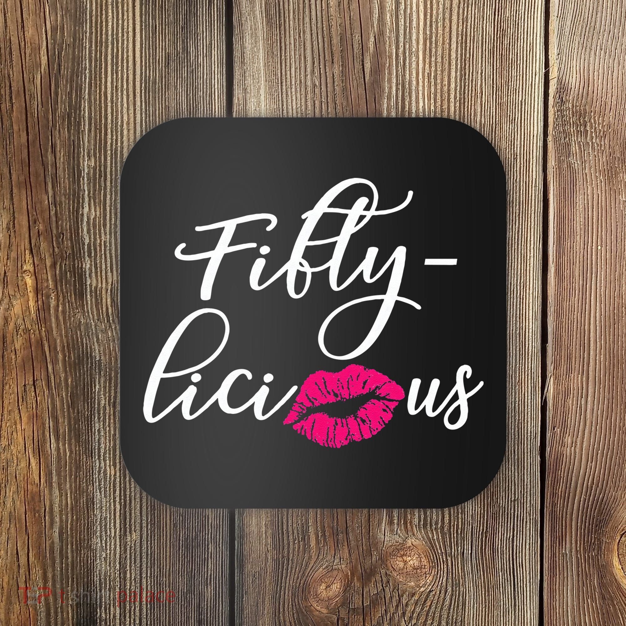 Fiftylicious Fifty Cute 50th Birthday For Her Funny Gift Coaster