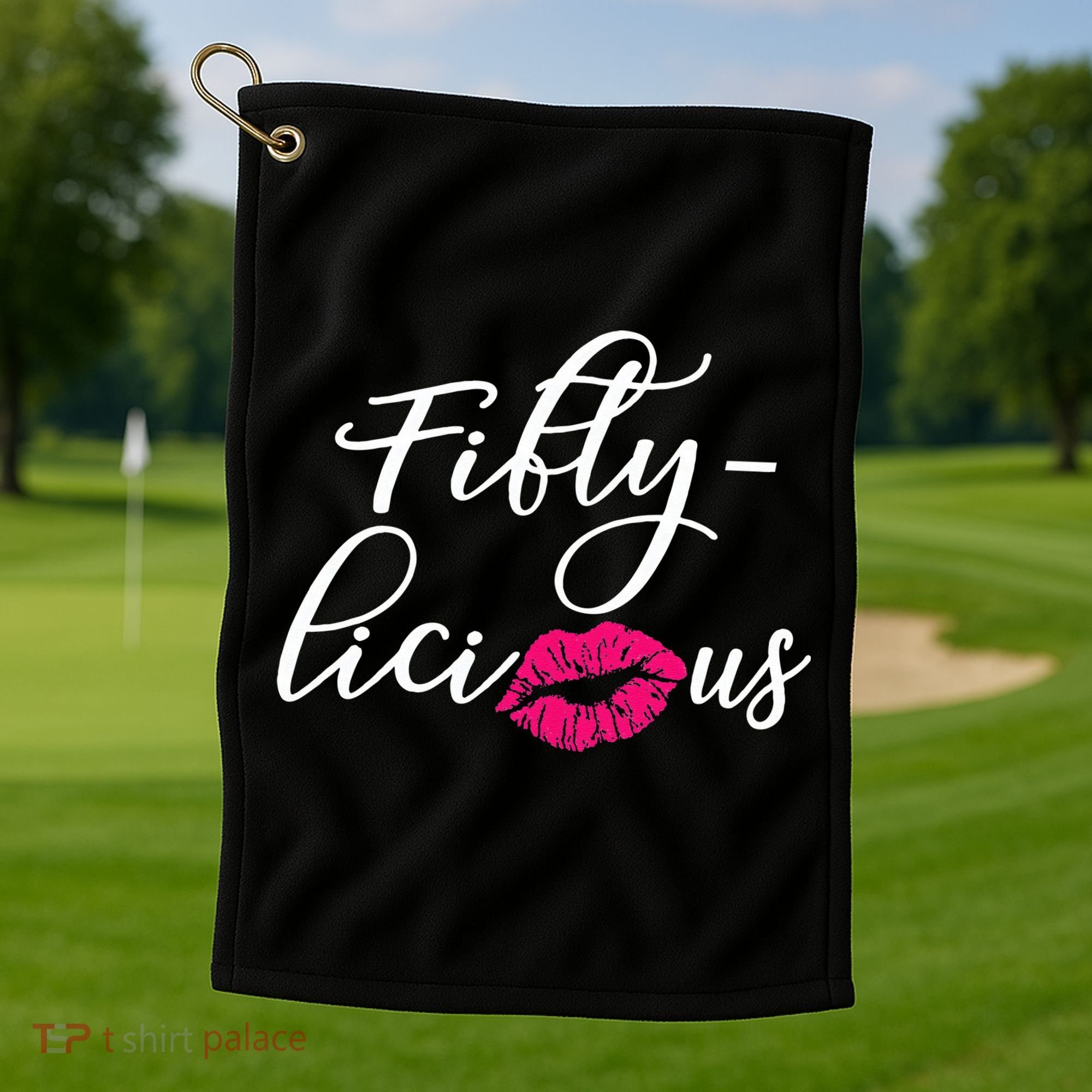 Fiftylicious Fifty Cute 50th Birthday For Her Funny Gift Golf Towel