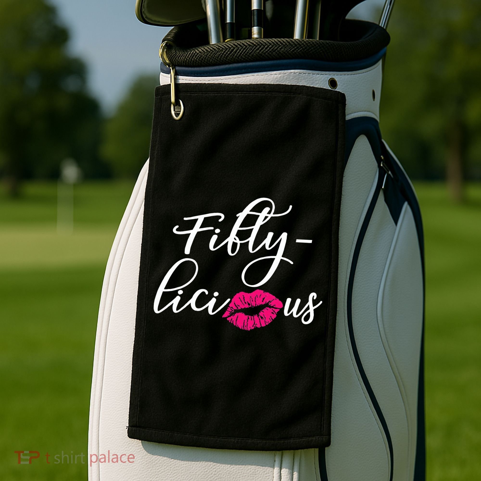 Fiftylicious Fifty Cute 50th Birthday For Her Funny Gift Golf Towel