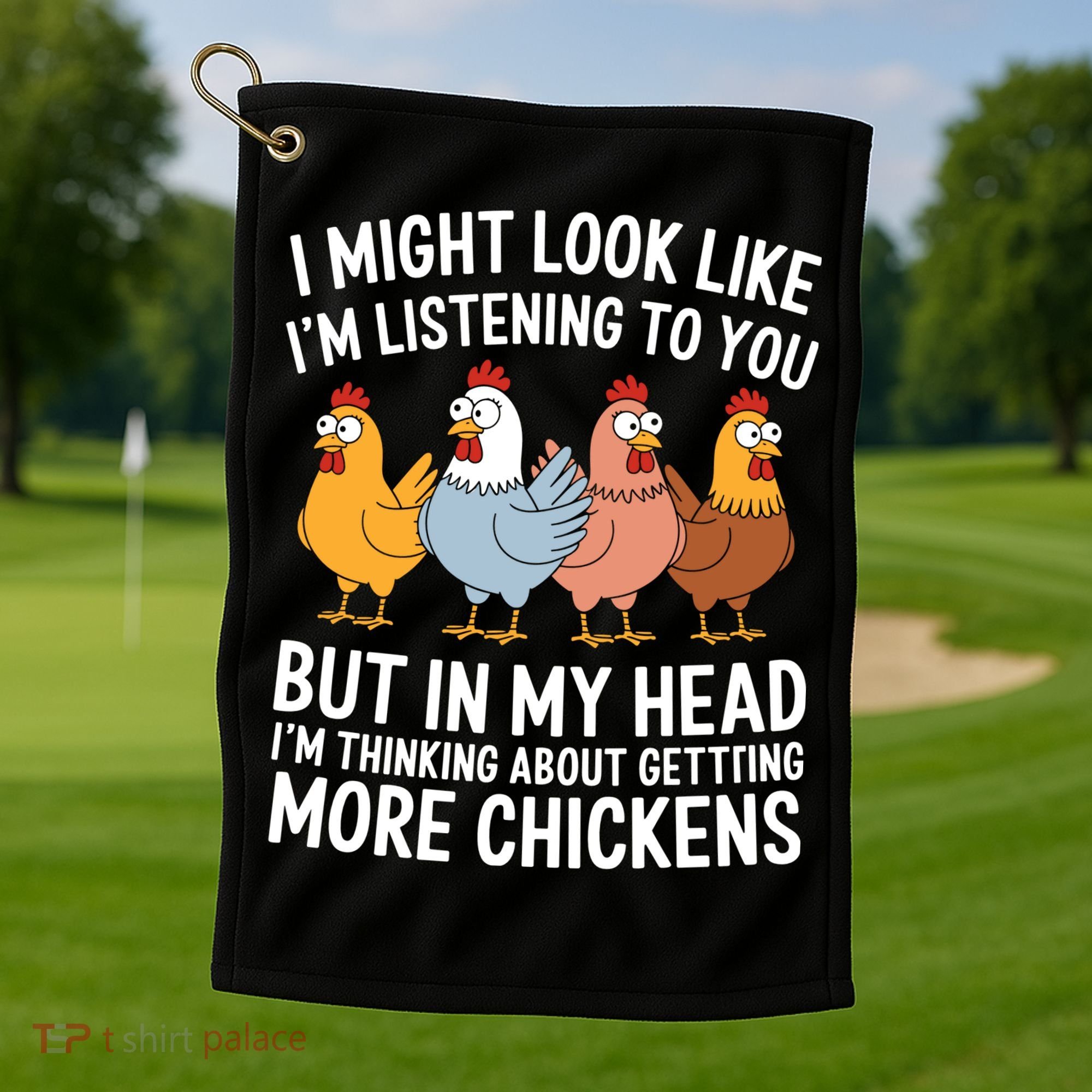 Funny Farmer Chickens Golf Towel