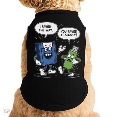 Funny Floppy Disk Vs. Usb Flash Drive Cartoon Design Doggie Tank