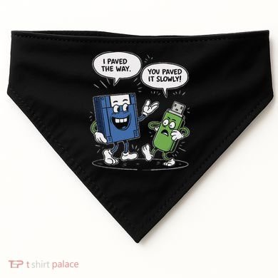 Funny Floppy Disk Vs. Usb Flash Drive Cartoon Design USA-Made Doggie Bandana