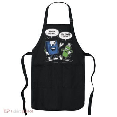 Funny Floppy Disk Vs. Usb Flash Drive Cartoon Design Apron