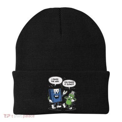 Funny Floppy Disk Vs. Usb Flash Drive Cartoon Design Beanie