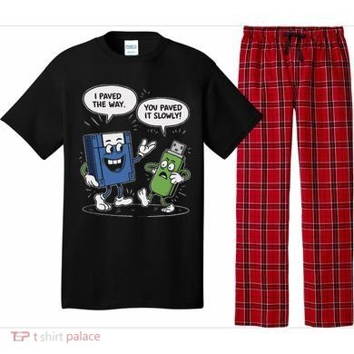 Funny Floppy Disk Vs. Usb Flash Drive Cartoon Design Pajama Set