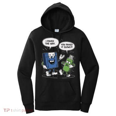 Funny Floppy Disk Vs. Usb Flash Drive Cartoon Design Women's Hoodie