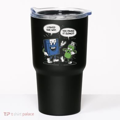 Funny Floppy Disk Vs. Usb Flash Drive Cartoon Design Tumbler