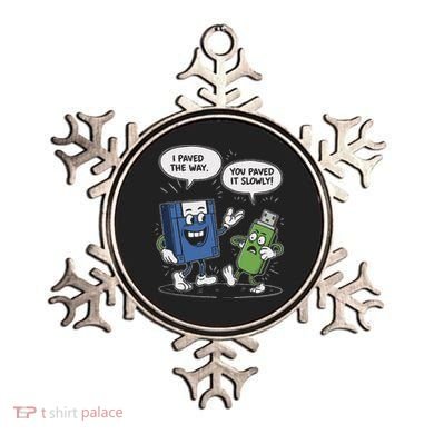 Funny Floppy Disk Vs. Usb Flash Drive Cartoon Design Ornament