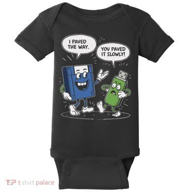 Funny Floppy Disk Vs. Usb Flash Drive Cartoon Design Baby Bodysuit