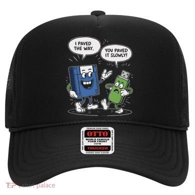 Funny Floppy Disk Vs. Usb Flash Drive Cartoon Design Hat