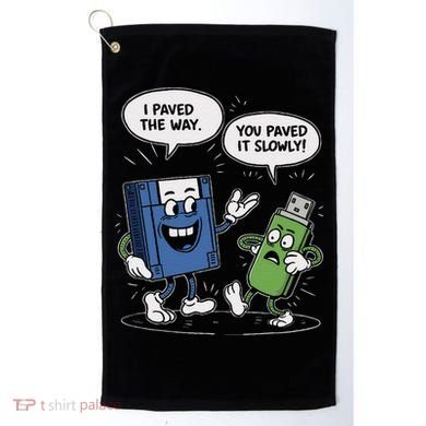 Funny Floppy Disk Vs. Usb Flash Drive Cartoon Design Golf Towel