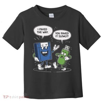 Funny Floppy Disk Vs. Usb Flash Drive Cartoon Design Toddler T-Shirt