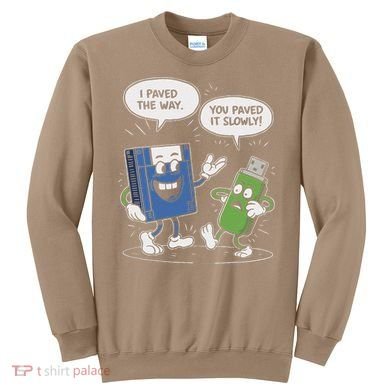 Funny Floppy Disk Vs. Usb Flash Drive Cartoon Design Sweatshirt