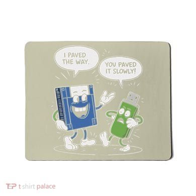 Funny Floppy Disk Vs. Usb Flash Drive Cartoon Design Mousepad