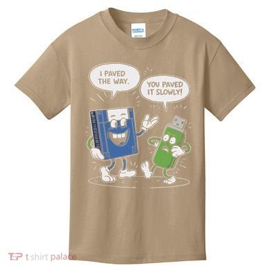 Funny Floppy Disk Vs. Usb Flash Drive Cartoon Design Kids T-Shirt