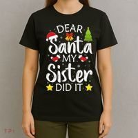 Family Funny Dear Santa My Sister Did It Christmas Pajama T-Shirt thumb 4