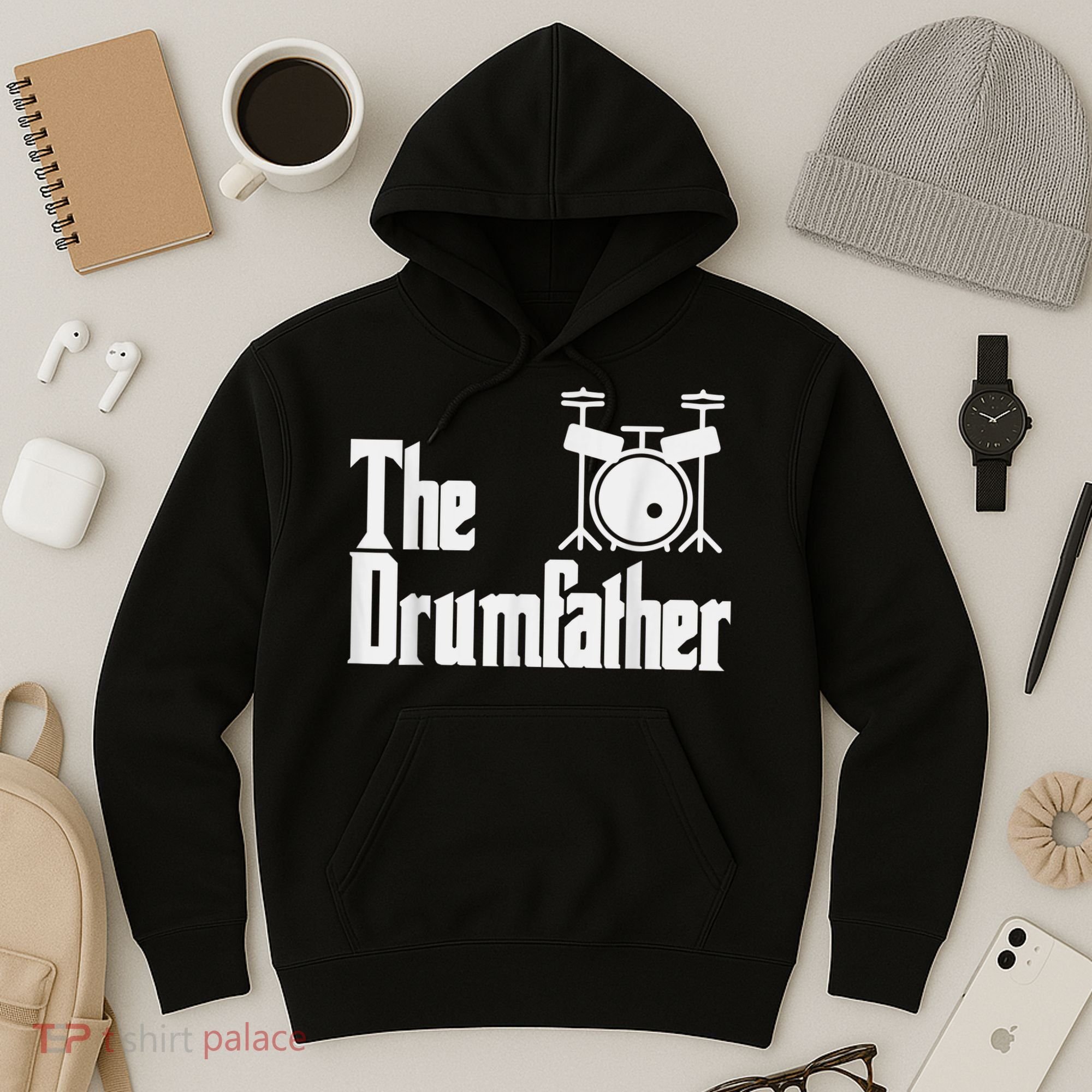 Funny Fathers Day The Drumfather Drummer Musician Dad Gift Hoodie
