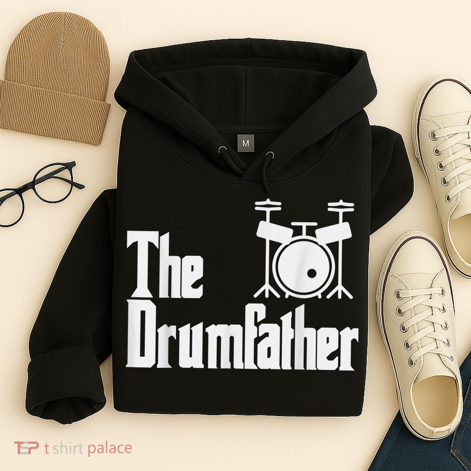 Funny Fathers Day The Drumfather Drummer Musician Dad Gift Hoodie