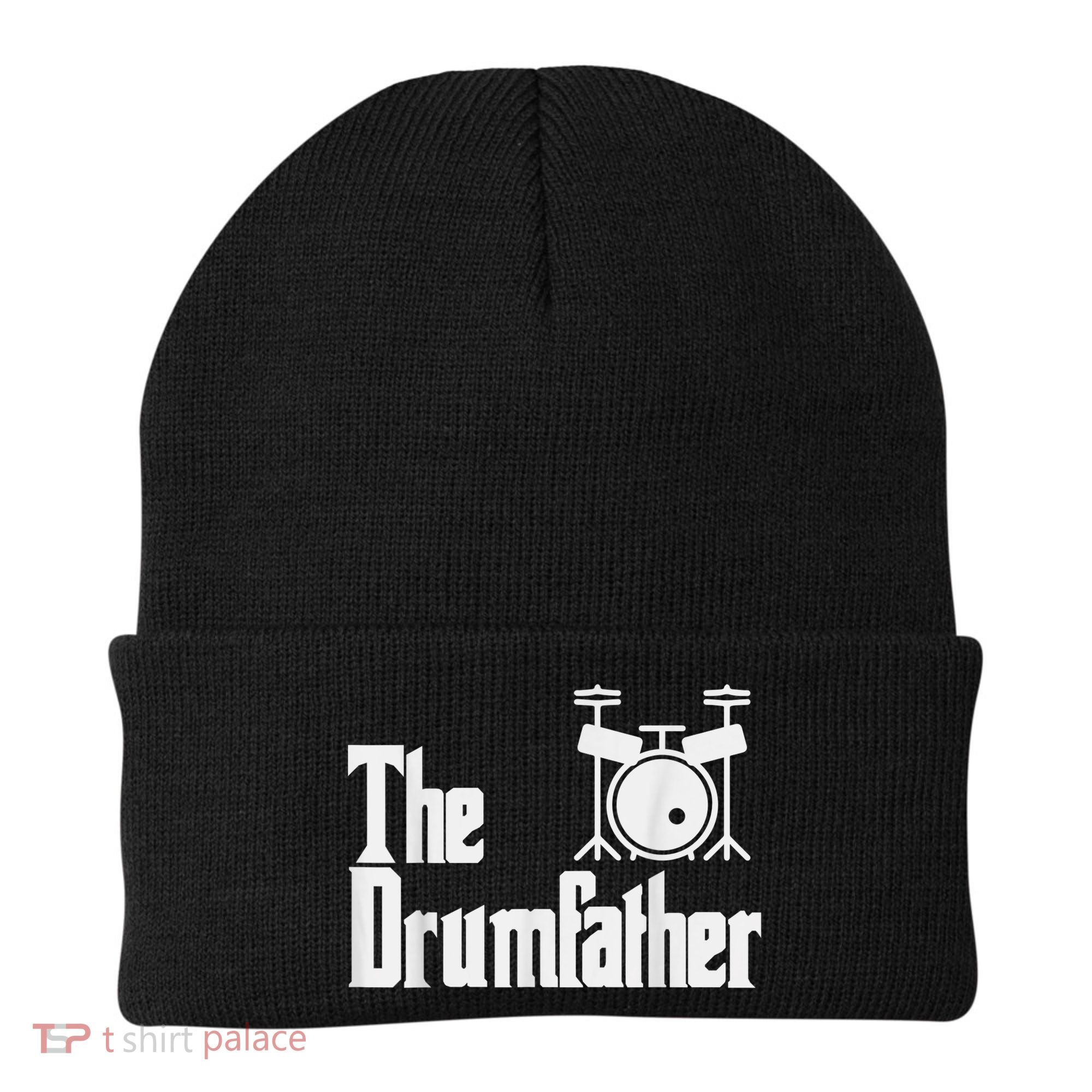 Funny Fathers Day The Drumfather Drummer Musician Dad Gift Beanie