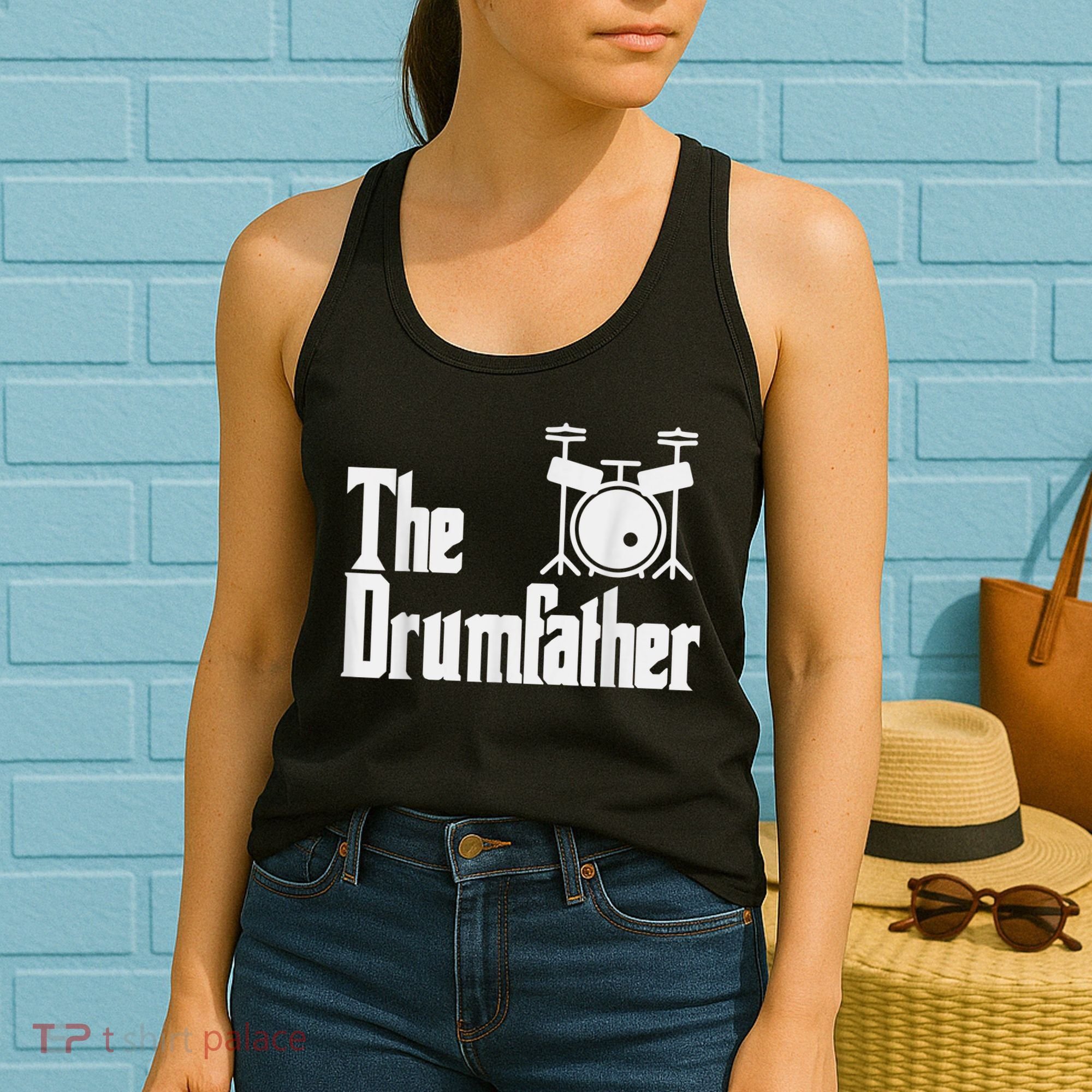 Funny Fathers Day The Drumfather Drummer Musician Dad Gift Women's Tank Top