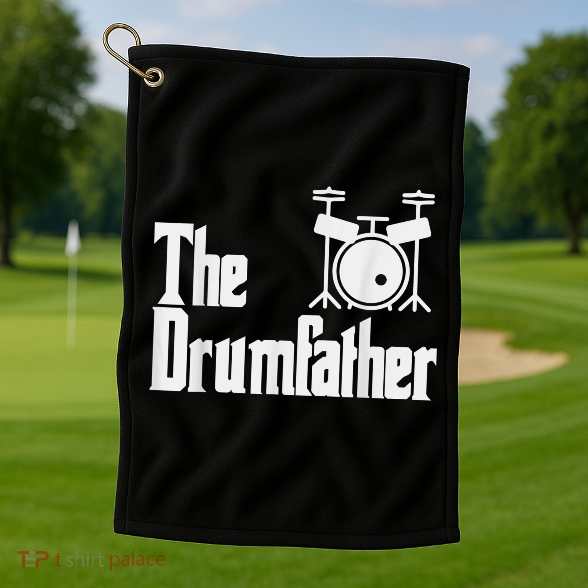 Funny Fathers Day The Drumfather Drummer Musician Dad Gift Golf Towel
