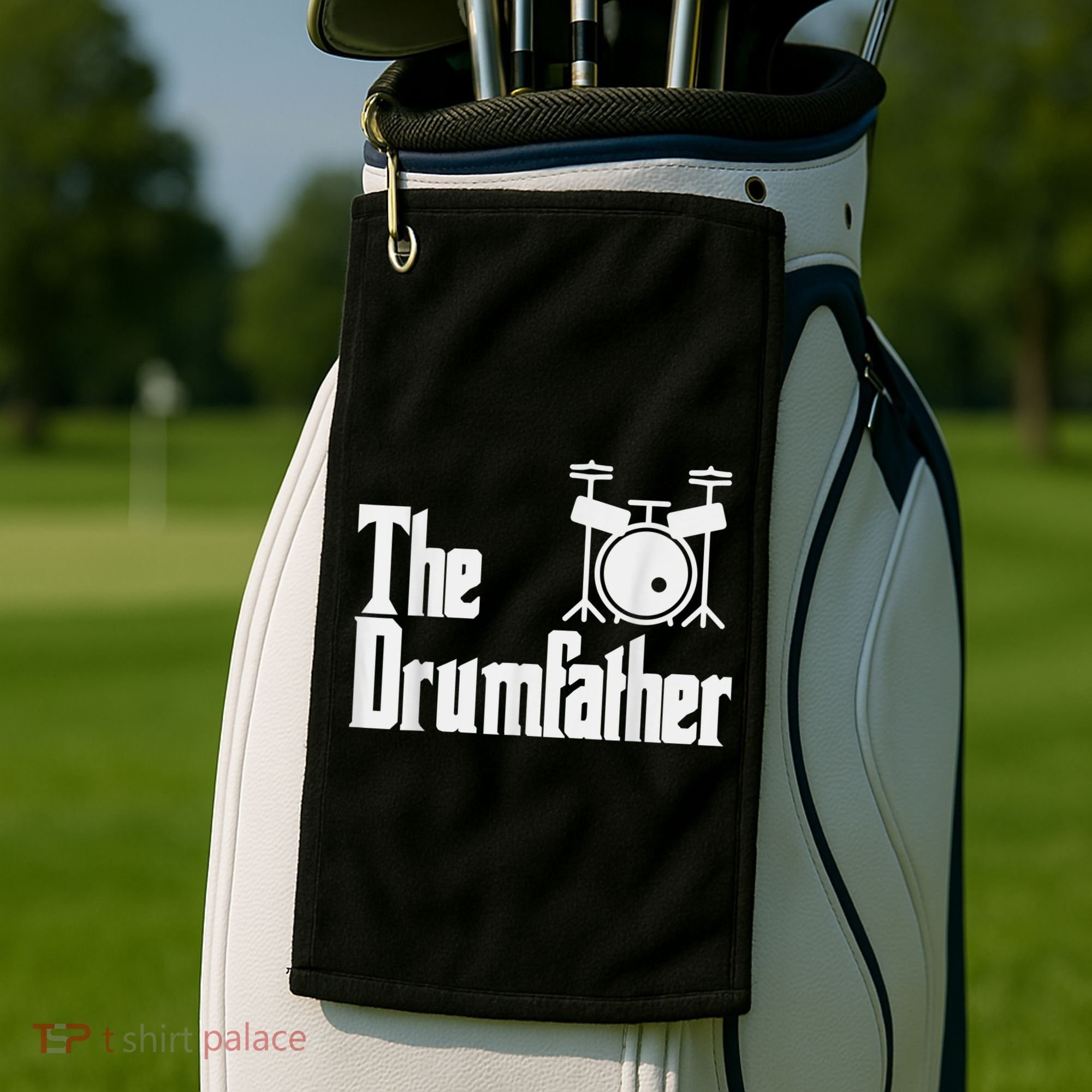 Funny Fathers Day The Drumfather Drummer Musician Dad Gift Golf Towel